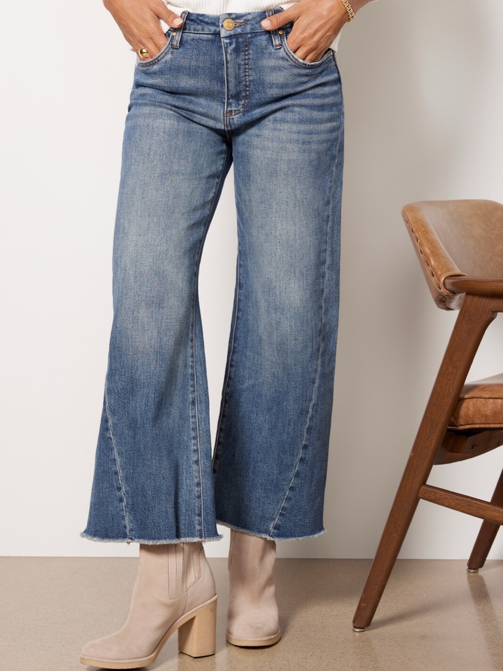 KUT Meg High-rise Fab Ab Wide Leg Back Forward Raw Hem Size 8 Defiant wash